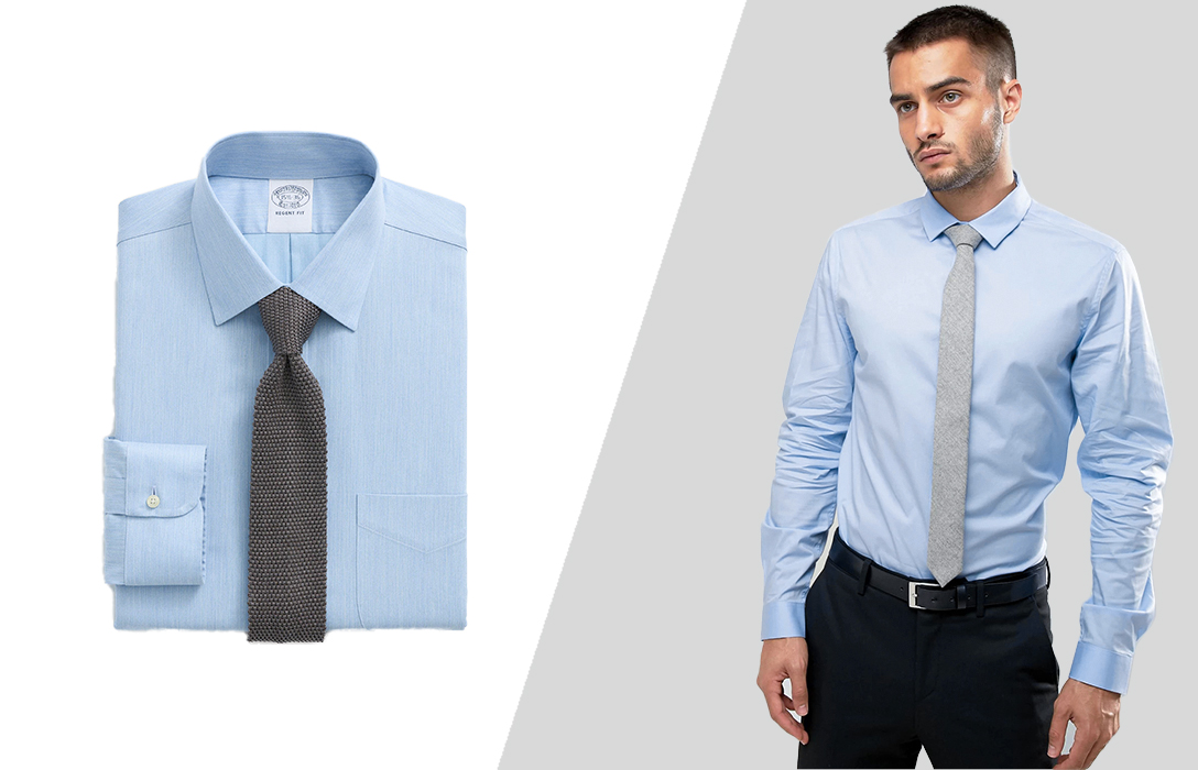 پیراهن آبی با کراوات خاکستری
