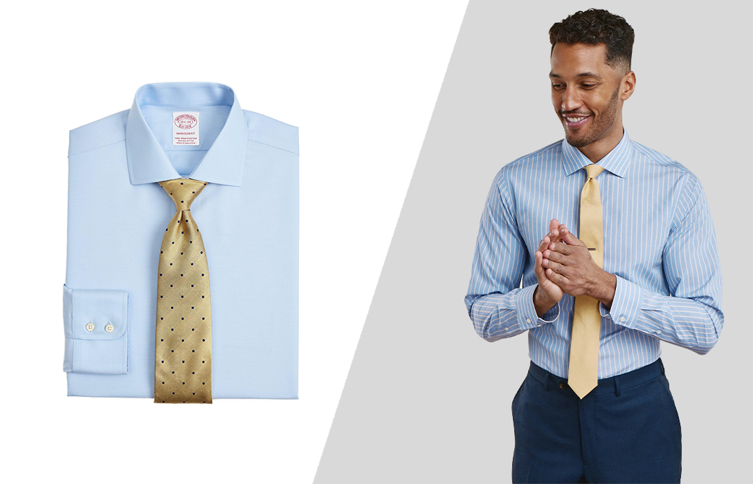 پیراهن آبی با کراوات طلایی