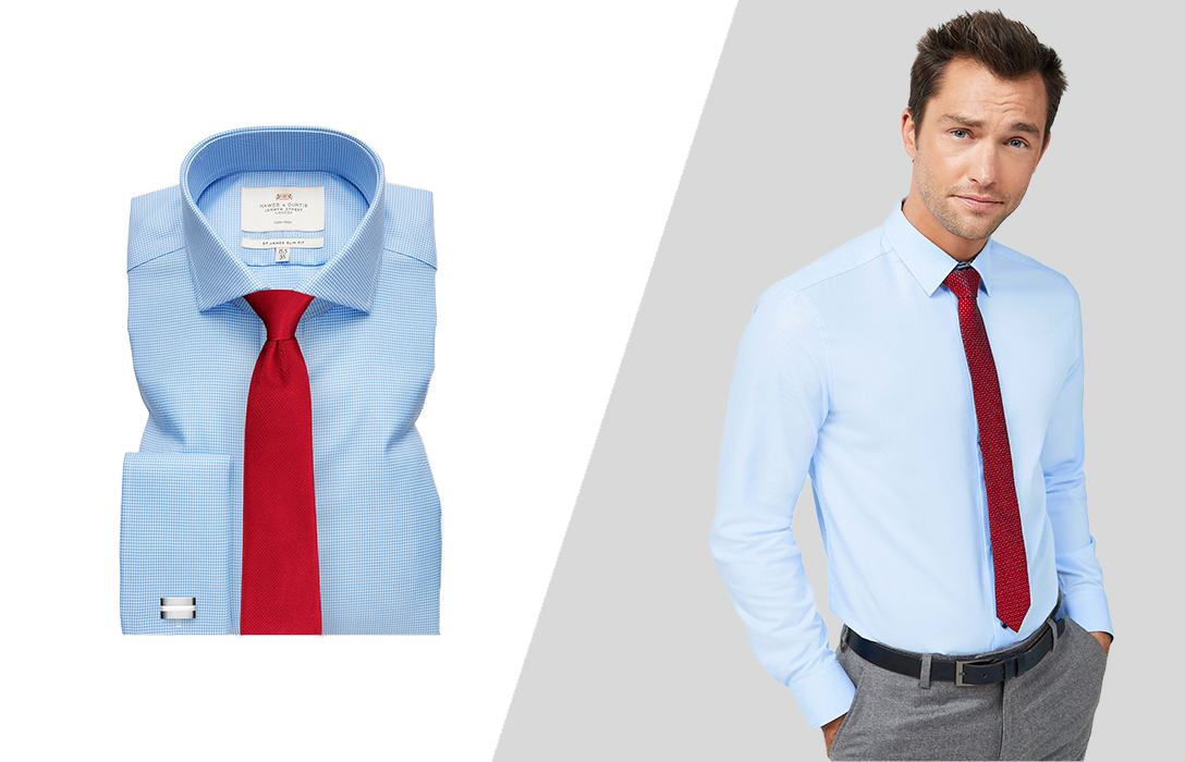 پیراهن آبی با کراوات قرمز