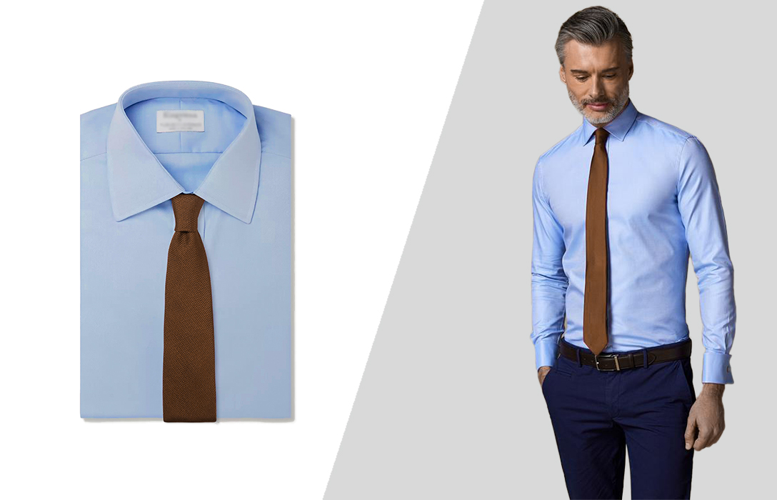 پیراهن آبی با کراوات قهوه ای