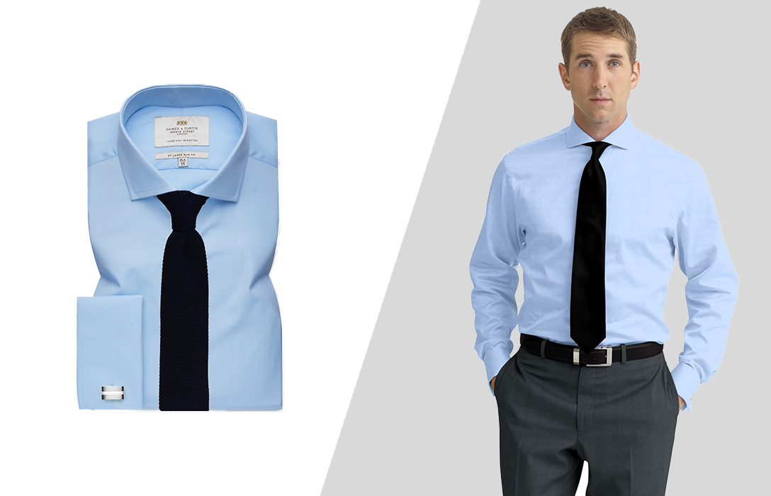 پیراهن آبی با کراوات مشکی